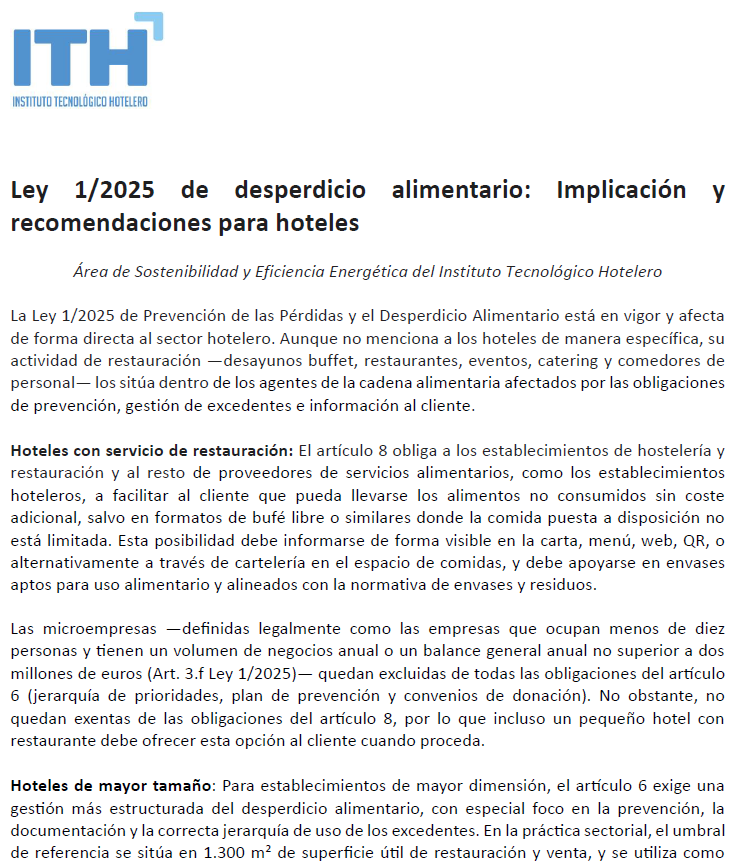 Guía práctica sobre desperdicio alimentario en hoteles